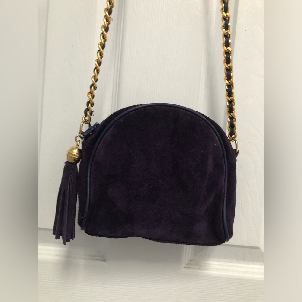 Crossbody Suede Dome Bag in Deep Purple with Tassel